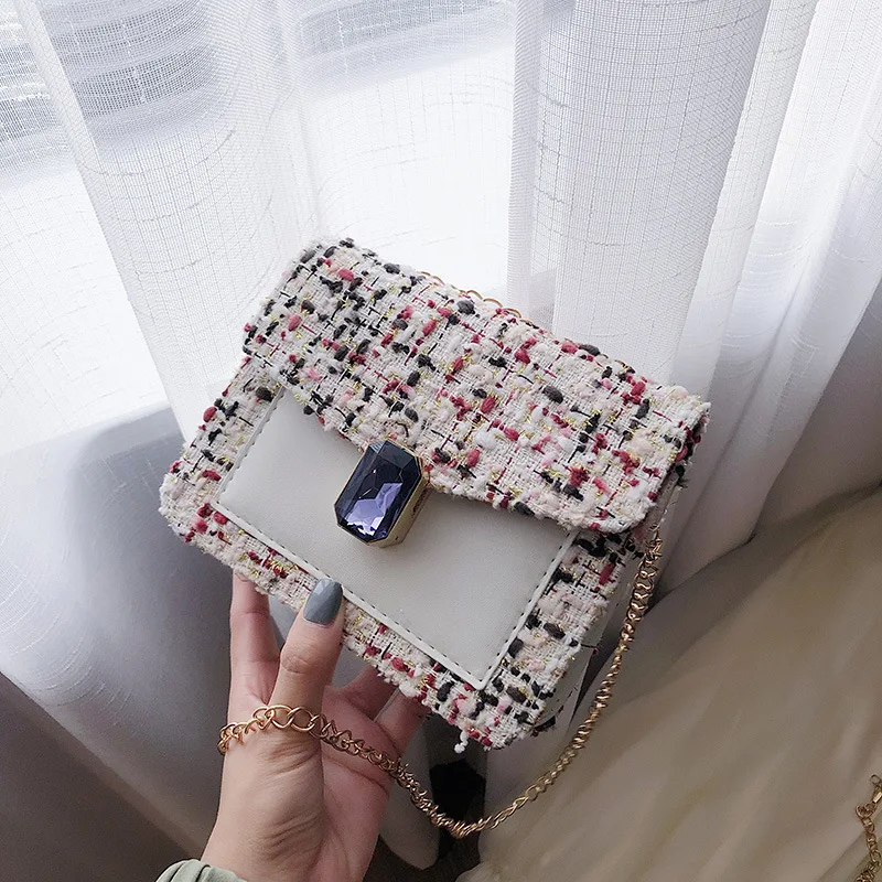 

2020 New Style Autumn Korean-style Western Style Versatile Chain Square Sling Bag Fashion Casual Woolen Cloth Joint Crossbody Ba