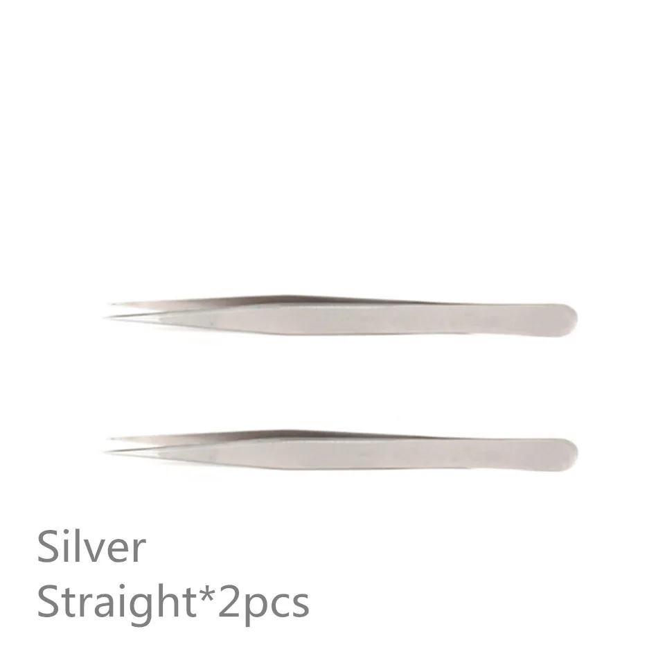 2PCS Silver Straight Профессиональная розовая норка наращивание ресниц пинцеты прямые, изогнутые 3D объемные ресницы высокого качества пинцет - Цвет: 2PCS Silver Straight