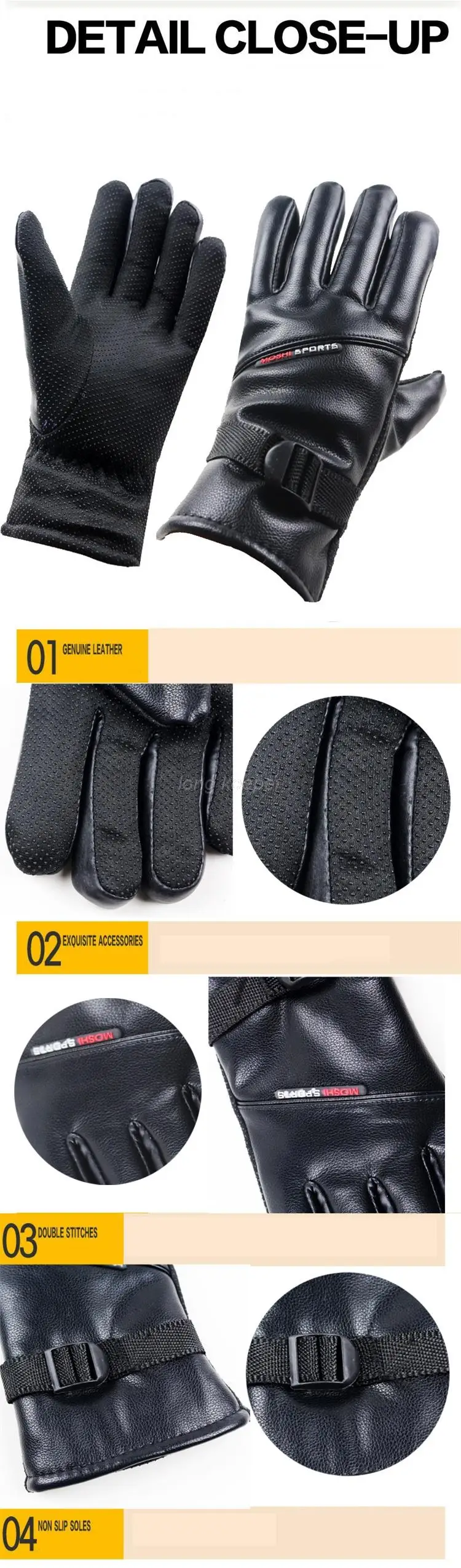 LongKeeper New Winter PU Leather Gloves Men Warm Thicken Windproof Mittens Male Anti Slip Outdoor Riding Motorcycle Luvas