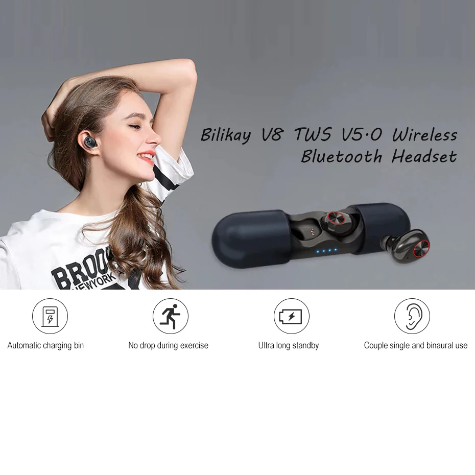 TWS Bluetooth наушники беспроводные наушники-вкладыши спортивные наушники громкой связи беспроводная гарнитура с зарядным устройством для Bluetooth V5.0