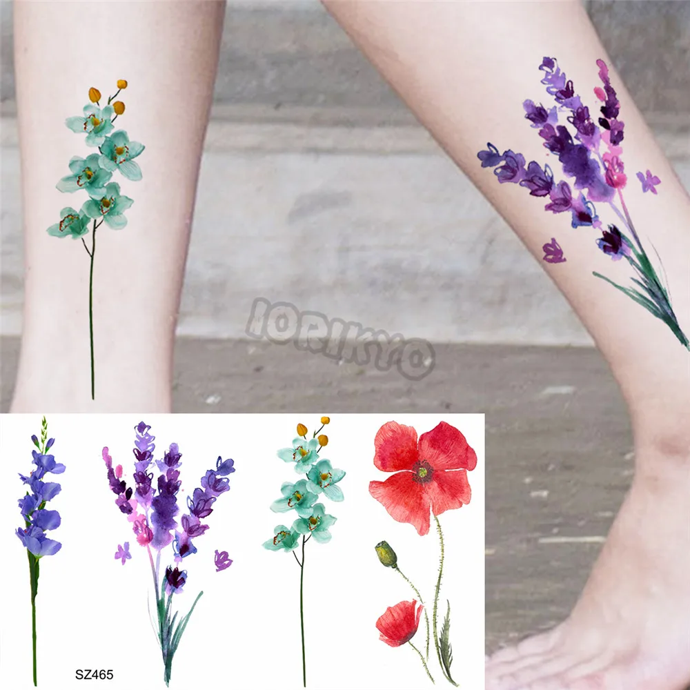 Tattoo Sticker Temporary Tattoos Black Poppy Flower For Women Kids Realistic Waterproof