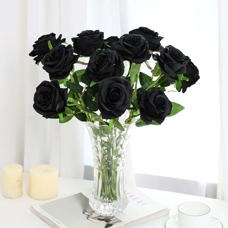 

yumai 10PCS/Lot Gradient Color Rose Flowres Artificial Bouquets Black Blue Pink Roses Fake Flowers Romantic Wedding Decor Flower
