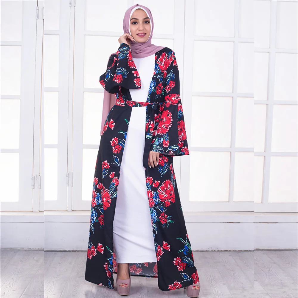 Мусульманское Открытое платье абайя женская мусульманская одежда Jilbab цветочное