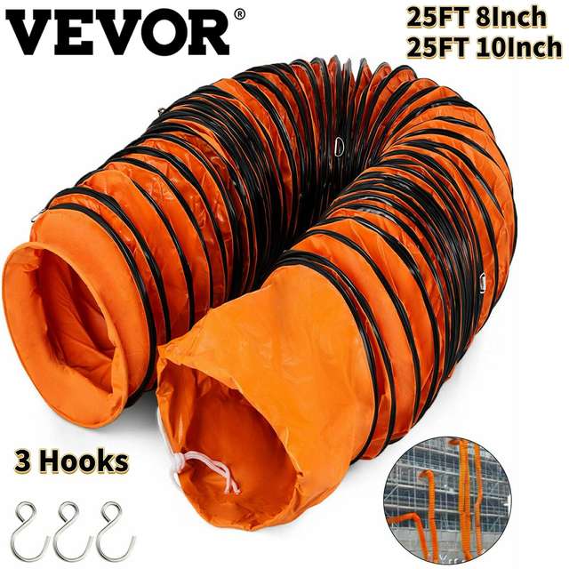 VEVOR 25FT PVC Flexible Exhaust Hose 8Inch 10Inch Diameter W/ DShaped