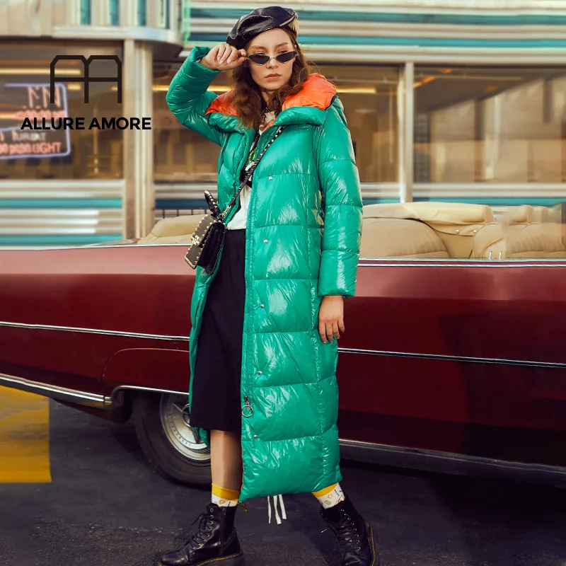 

AllureAmore 2019 New Winter Women High Quality White Duck Down Hoodies Jackets Fashion Ladies Jackets