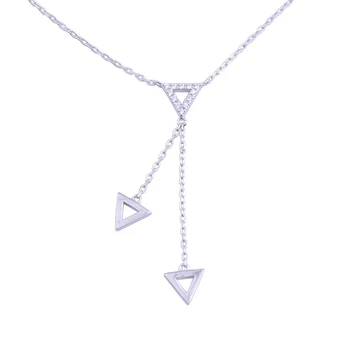 

Pekurr 925 Sterling Silver 2 In 1 Link Hollow Triangle Pendants Necklaces For Women Geometry Long Chain Fashion Jewelry Gift