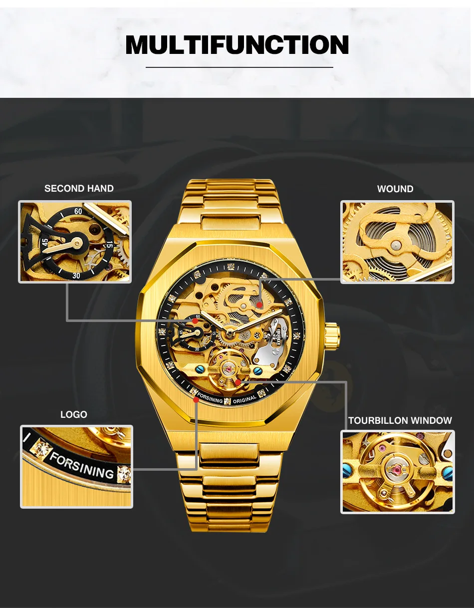2021 Forsining Top Brand Luxury Automatic Mechanical Watch Luminous Three Eyes Six Needles Skeleton Male Wrist Watch Wrist Clock