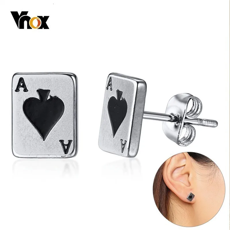 Vnox Lucky Spades A Poker серьги-гвоздики для женщин и мужчин из нержавеющей стали унисекс Brincos