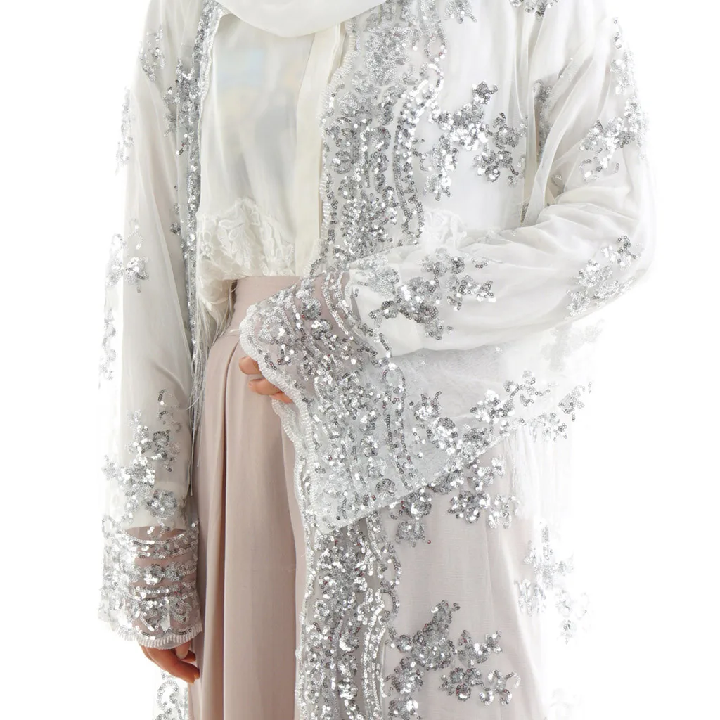 Мусульманская одежда abaya Женский Повседневный кружевной кардиган с блестками Макси платье кимоно открытое abaya халат Кафтан Дубай Y920