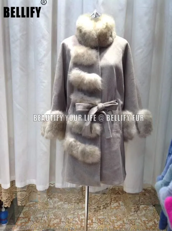 Модное шерстяное пальто из натурального меха серебристой лисы, шерстяное пальто из натуральной кожи, Женская куртка из натурального меха
