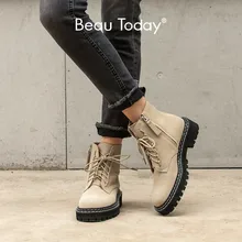BeauToday Fashion Ankle Boots Women Cow Suede Lace-Up Zip Platform Genuine Leather Ladies Winter Boots Handmade 03443