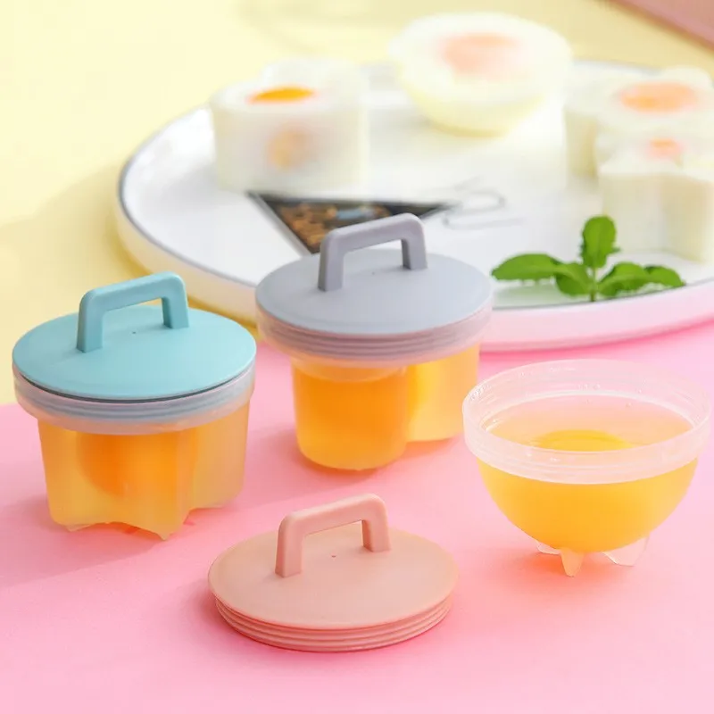 4 Pcs/Set reusable good Plastic Cute Boiler Egg Poacher Set Kitchen Cooker Tools Mold Form with Lid Brush Pancake Maker | Дом и сад
