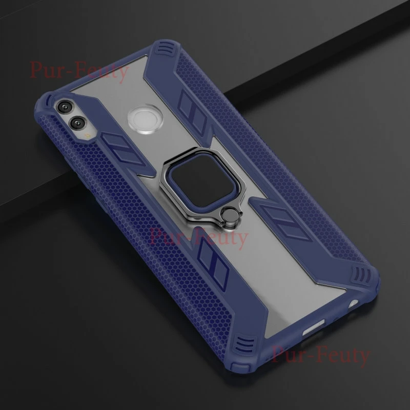 Темно-синий Чехол для huawei Honor X8 8 X JSN L21 L22 L23 силиконовый защитный бампер противоударный металлический кольцевой чехол для Honor 8X JSN-L21 JSN-L22 - Цвет: Темно-синий