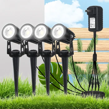 

4 In 1 COB Yard Lawn Rotatable Led Landscape Light Electric Outdoor Waterproof Spotlight ABS Garden Decor Spike Lamp Low Voltage