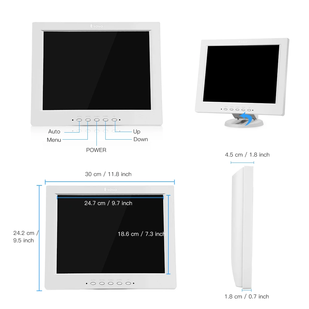 Eyoyo EM12A 12" TFT LCD HDMI BNC CCTV Computer Monitor 800x600 With AV VGA USB Speaker Screen For Laptop Security Camera Display