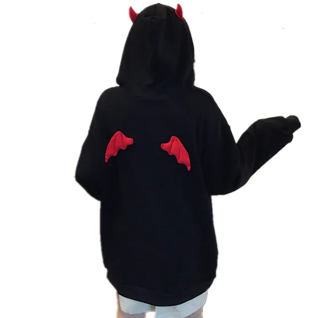 US $5.94 Harajuku Hoodies Girl Little Devil Horns Gothic Hooded Sweatshirts Women Demon Fly Wings Loose Pull