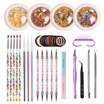 

Striping Tape Nail Art Set Fashion Stickers Dotting Tool Manicure Glitter Rhinestones Exquisite Home Multipurpose Gift DIY