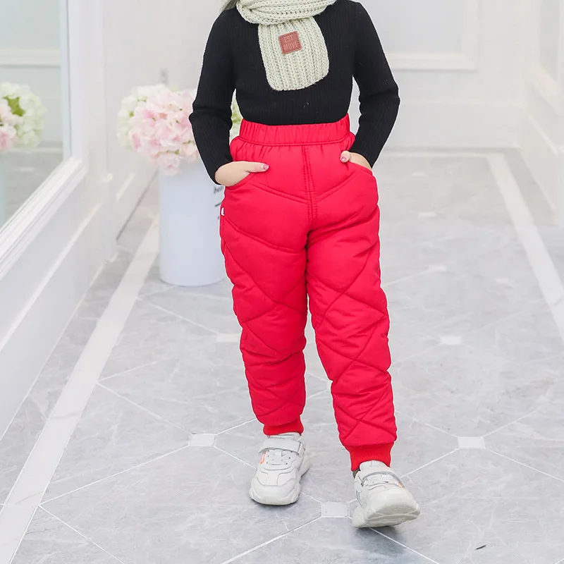 Kids Pants Autumn Winter New Baby Boys Girls Down Pants Children Thick Warm Down Trousers Kids Clothes Waterproof Trousers - Цвет: Red