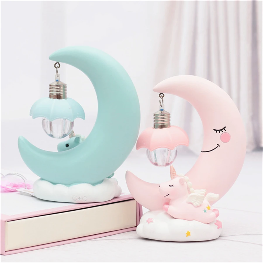  Moon Unicorn Cartoon Baby Nursery Lamp LED Night Light resin Breathing for Children Kid Girl Toy Ch - 4000064350797