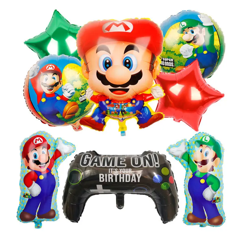 9PCS Set Cartoon Figure Mario Bros Luigi Game Figure Birthday Decoration Balloons Toys Kid Children Holiday Home Decoration Toys
