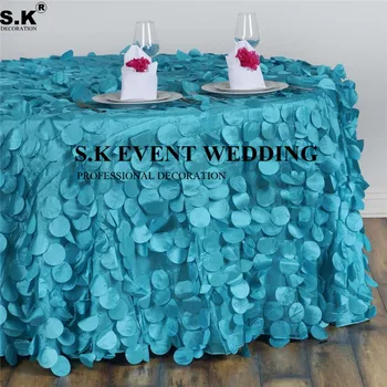 

Hot 120" Round Flamingo Petals Tablecloth Poly Taffeta Table Cloth For Banquet Wedding Decoration