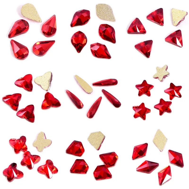 20PCS Glitter Red Nail Art Rhinestone Glass Strass K9 Rhinestones Siam Non Hotfix стразы Decorations F0188 | Дом и сад