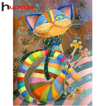 

Huacan New Diamond Painting 5D DIY Cat Full Square/Round Diamonds Embroidery Kits Animal Decorations Home Gift
