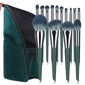 

14Pcs Dark Green Professional Eyelash Makeup Brushes Eye Shadow Brush Eyebrow Brush Foundation Mascara Brushes Cosmetic Tools