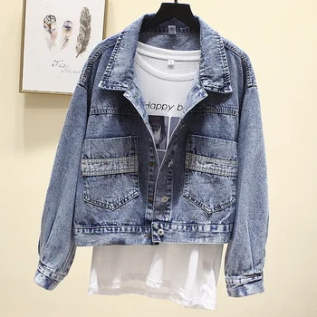 

Vintage Denim Jacket Women Spring Coat Ripped oversized Outerwear Coats Windbreaker Boyfriend Female Jeans Jacket Plus Size