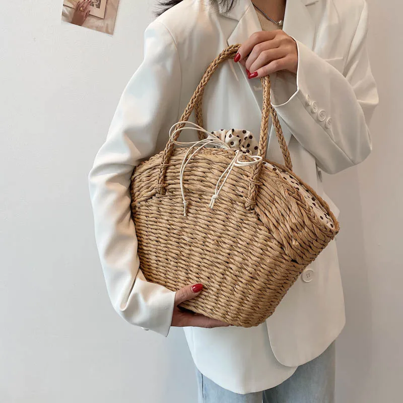 Grand Sac à Main En Paille Tissé Pour Femme, Cabas De Plage, De