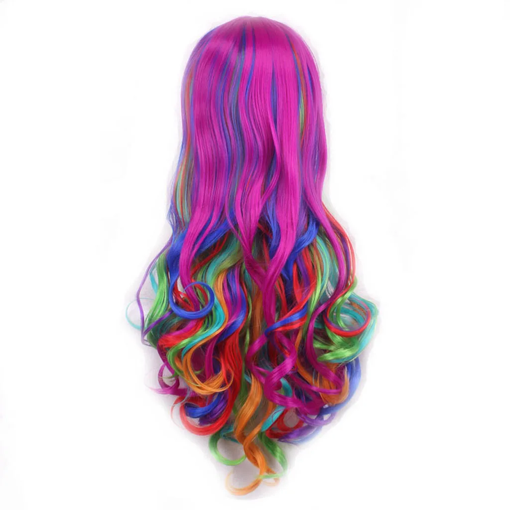 Синтетические Harajuku длинные волнистые красочные парик яркие женские Девушки Косплей Аксессуары