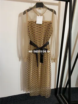 

New women's elegant dress spring summer runway puff sleeve mesh high-end long dresses woman party night