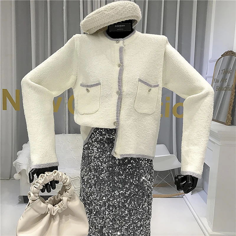 

Office Lady Women's Knitted Cardigans Single Breasted Solid Pockets Womens New Arrival Sweaters Spring 2020 Fashion