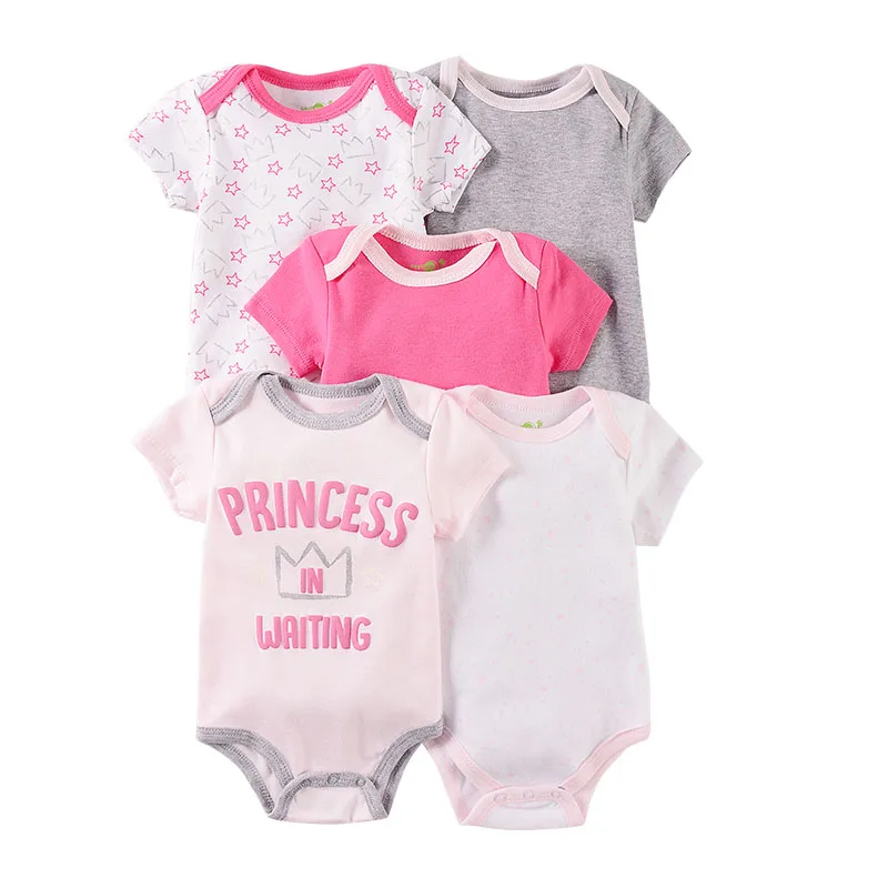 5 Pieces/lot Summer Baby Girls Bodysuits One-Pieces rainbow Princess Print Infant Clothes Cotton Newborn Jumpsuits Clothing Sets