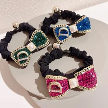 

Women Rhinestone Hair Ties Bowknot Elastic Rubber Bands Girl Korean Scrunchies Head Accessories Handmade Wholesale