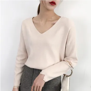 

Female V Neck Sweater Autumn Winter Fashion Korean Knitted Jumper Pullovers Women Ladies Pullover Pull Femme