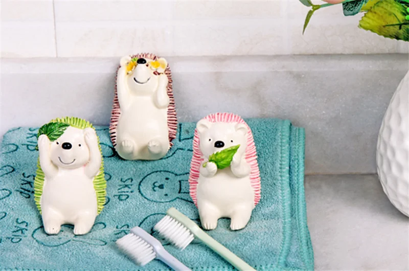 Resin Storage Rack Kawaii Hedgehog Toothbrush Holder Wall Mounted Bathroom Towel Rack Washing Ball Hanger Home Plug Hook toothbrush holder bathroom storage rack wall mounted storage hook