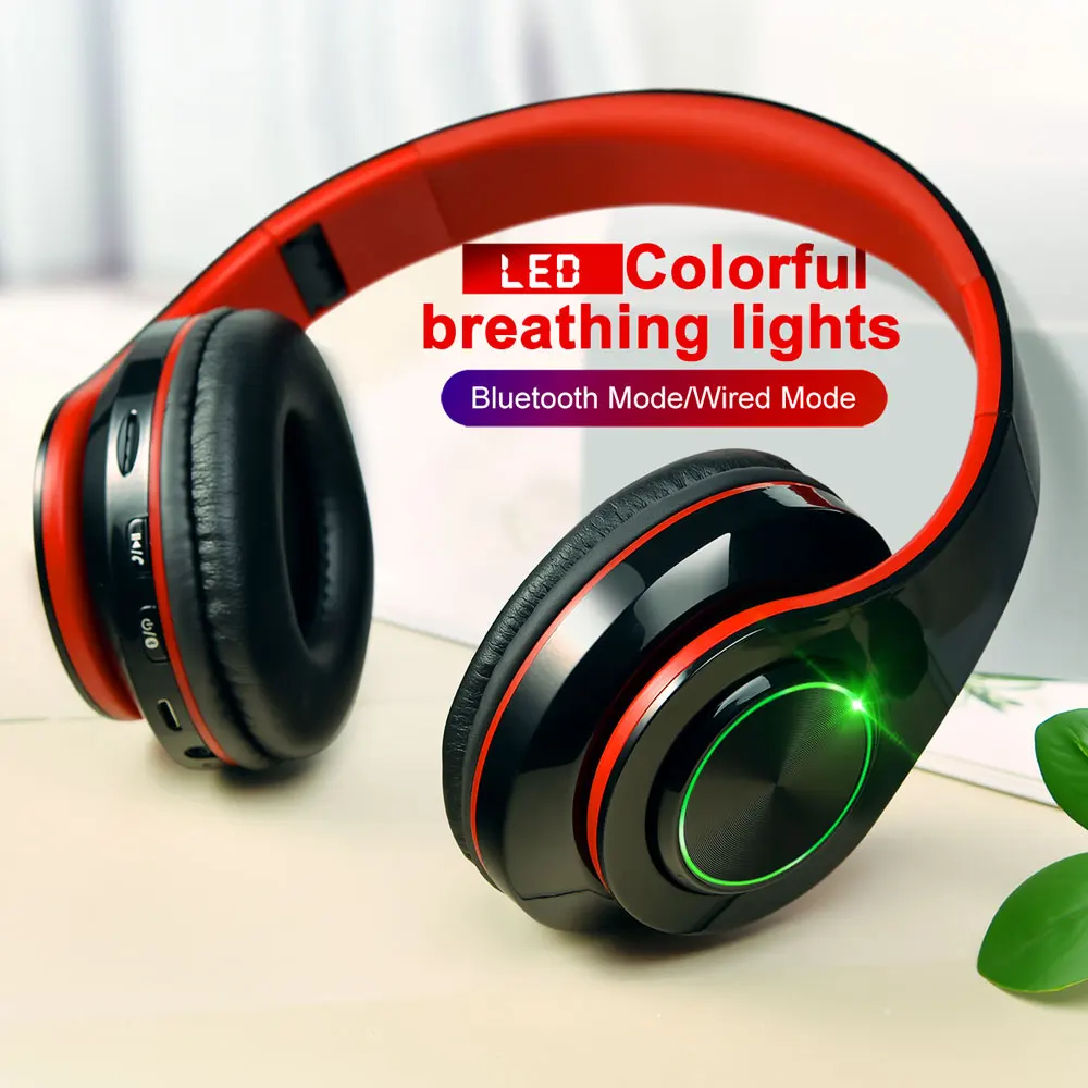 b39 auriculares inalambricos con bluetooth plegables portatiles luces led de respiracion coloridas con microfono soporte para tarjeta tf