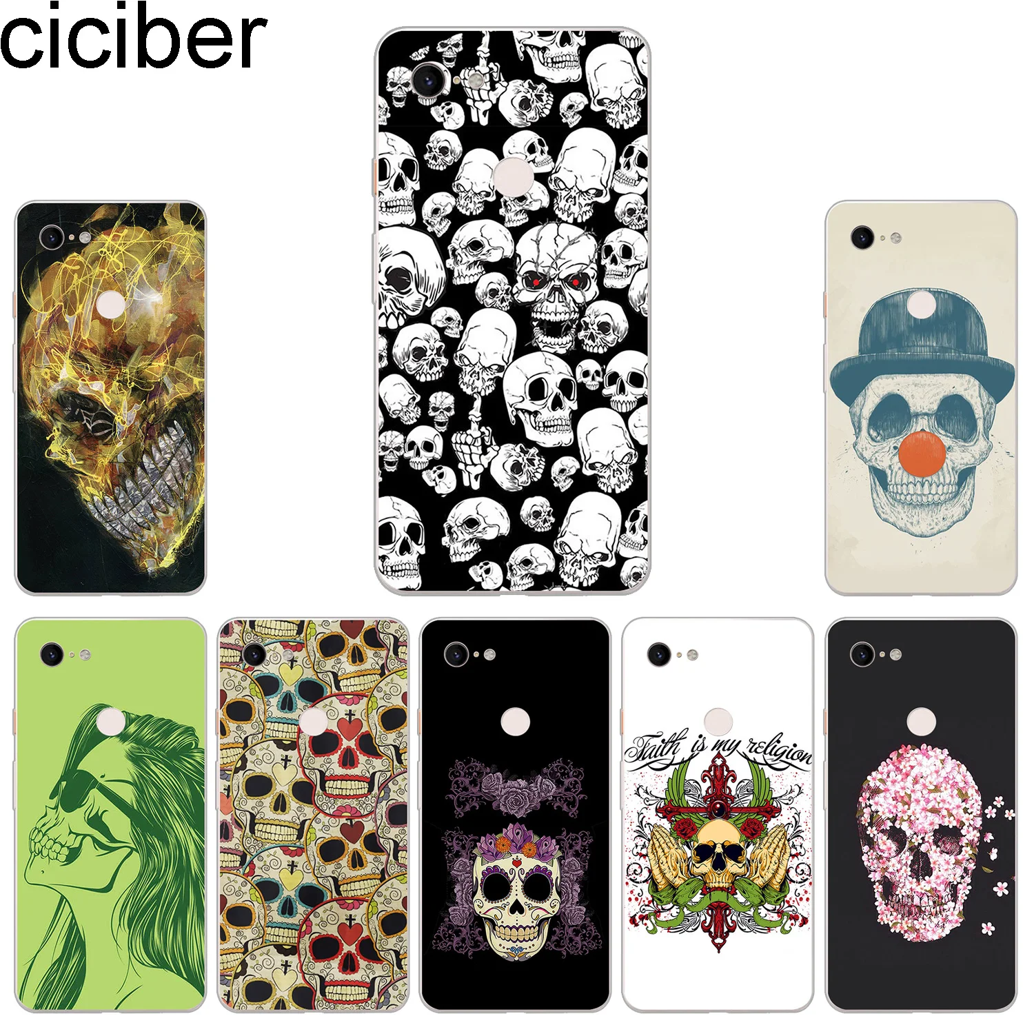 

ciciber New Fashion Phone Cases For Google Pixel 3 2 XL Case Soft Silicone TPU Back Cover for Pixel 3XL 2XL Terror Skull Fundas