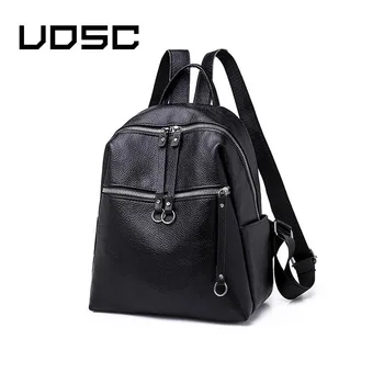 

UOSC New Leisure Female Backpack Solid Color Simple Women Backpacks PU Leather Belt Decoration Black Classic Large Capacity