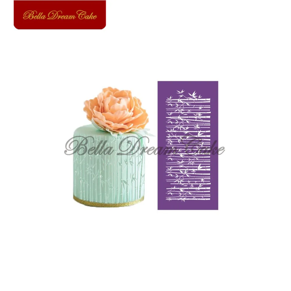 

Thin Strip Bamboo Pattern Mesh Stencil Damask Cake Fabric Stencil for Wedding Cake Lace Moulds Cake Decotating Tools Bakeware