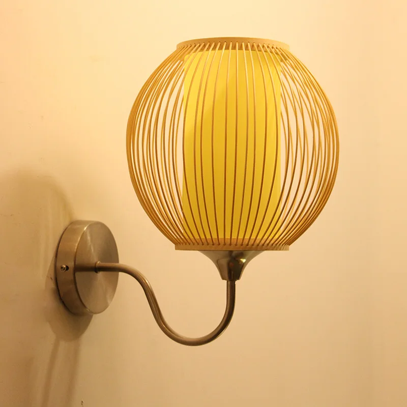 Настенный светильник в китайском стиле, светодиодное Внутреннее освещение для дома, абажур, бамбуковый настенный светильник для прикроватной тумбы, кабинета, лестницы, крыльца, светильники