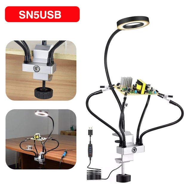 YH-KE Led 3X Magnifier Bench Vise Table Clamp Soldering Helping Hand Soldering Station USB 5Pc Flexible Arms Third Hand Tool Office Supplies YH-KE Led 3X Magnifier Bench Vise Table Clamp Soldering Helping Hand Soldering Station USB 5Pc Flexible Arms Third Hand Tool Office Supplies