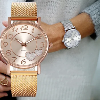 

Fashion Women Quartz Watch Heart Pattern Mesh Belt Watch Lady Wristwatch Simple Watch Reloj Mujer Clock Christmas Gifts