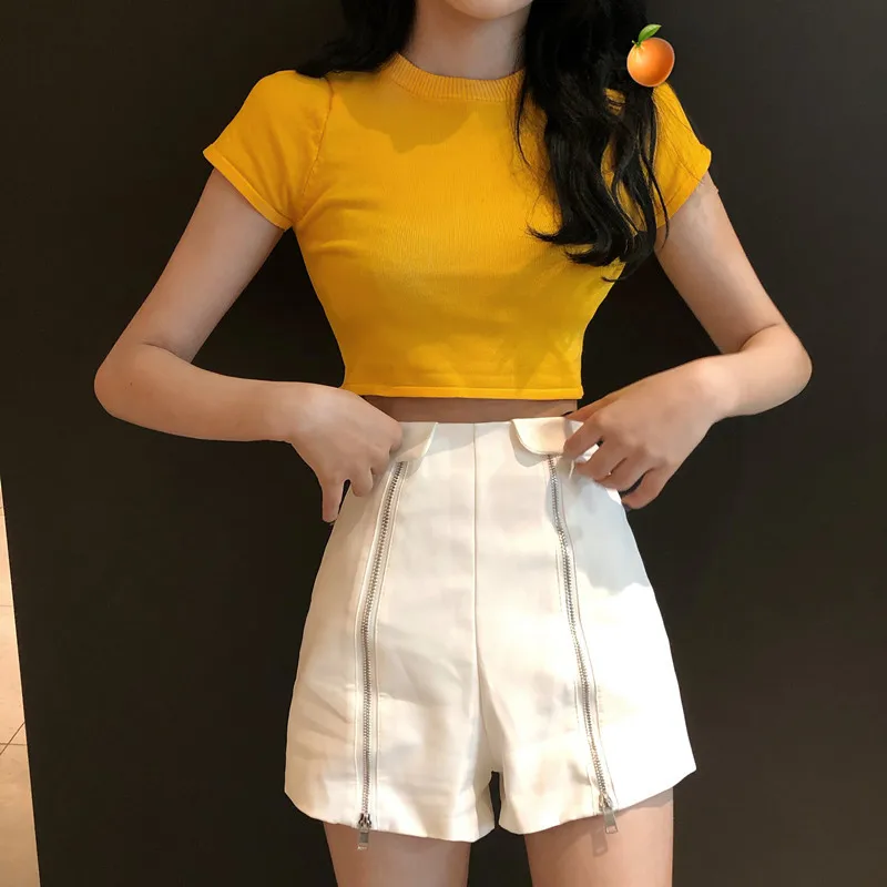 

Playful France Non-mainstream Two-Piece Set Spring New Style Women's Fashion Short-sleeved round Collar T-shirt Tops High-waiste