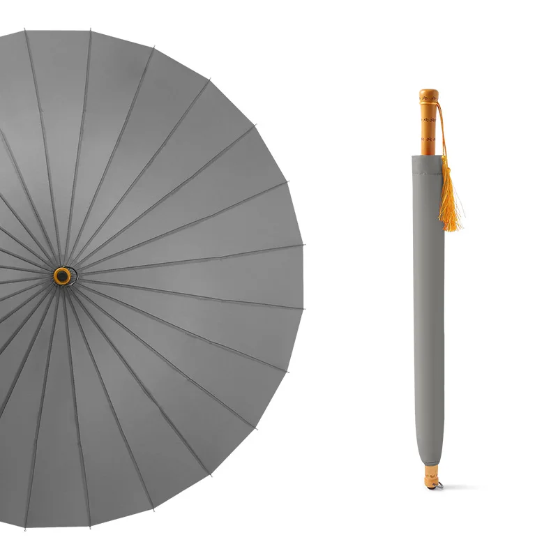 Высокое качество женский двойной большой зонт трость ветрозащитный с деревянной ручкой Зонты 24 к длинный зонтик модный - Цвет: grey