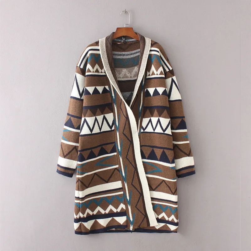 Women Sweater  European and American Women's Loose Sweater In The Long Wave Striped Cardigan Jacket Sweater Women
