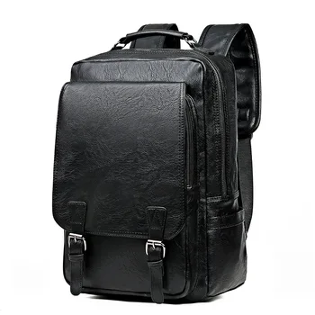 

New Style Men Business Backpack Large-Volume Students Computer Backpack PU Leather Korean-style Men's Bag Casual Backpack