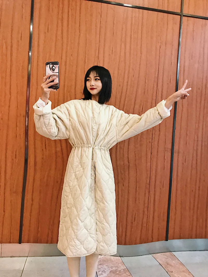 Хлопковое пальто для фотосессии, шикарное, средней длины, Dongdaemun, выше колена, приталенное, облегающее, хлопковое пальто для женщин, стиль, плотное, Котт