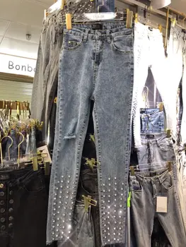 

Skinny Jeans for Women Beads Diamond Set Jeans Pants Girls Ladies High Waist Elasticity Slim Fit Jeans Pencil Pants